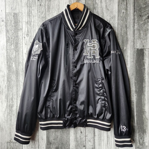Headrush Other - Headrush Black Varsity Bomber Jacket Embroidered Button Front Mens Large